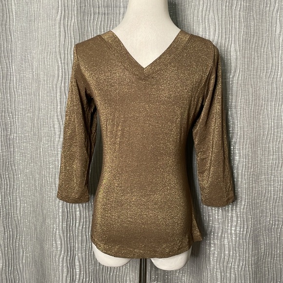 Cache’ gold metallic ruched surplice top - Picture 2 of 6
